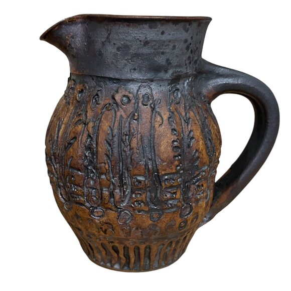 Vintage Monastery Art Collection Handcrafted Pitcher With Floral Pattern - Picture 2 of 9